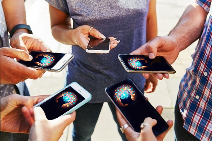 People looking at their cellphones